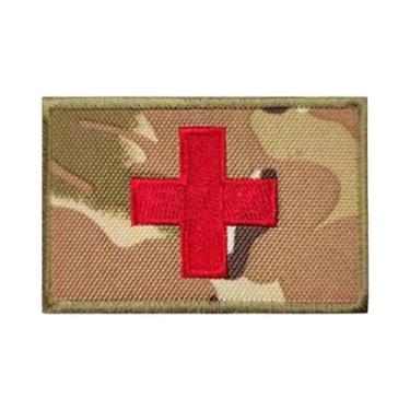 Imagem de Patch Tático Bordado Cruz Vermelha Com Gancho E Laço Para Primeiros So
