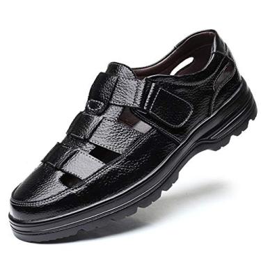 Imagem de UIKGITP Sandálias masculinas casuais de trabalho e negócios masculinas verão respirável couro sintético caminhada escritório oxfords masculino coquetel festa vestido formal sapatos formais, Preto, 43