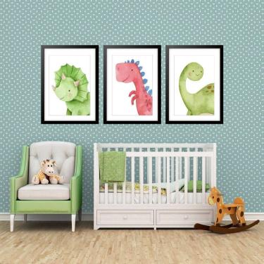 Imagem de Kit 3 Quadros Grandes Quarto Infantil Baby Dino 60X48Cm