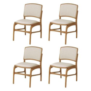 Imagem de Jogo 4 Cadeiras De Jantar Florença Jequitibá Natural Encosto Em Linho Tecido Premium Linho Bege