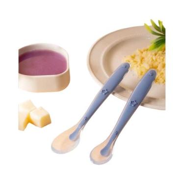 Imagem de Conjunto De Colheres De Silicone Para Bebês 2 Peças Com Padrão De Estr