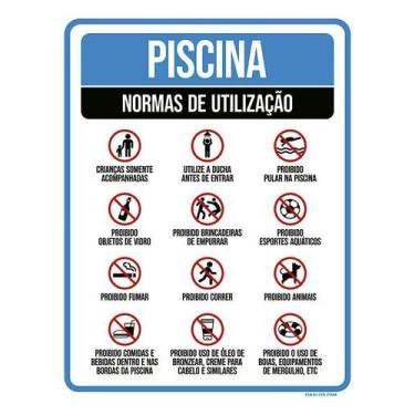 Imagem de Kit 10 Placa Acm Piscina Normas De Utilização 18X23 - Sinalizo