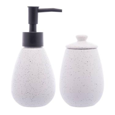 Imagem de Cj 2 Peças P/Banheiro/Lavabo de Cerâmica C/Porta Sabonete Líquido/Algodão Granilite Branco Wolff