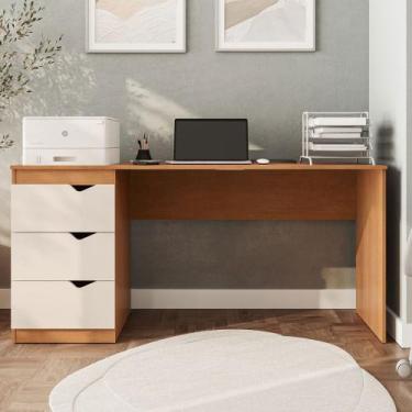 Imagem de Mesa Escrivaninha Porto 3 Gavetas Freijó/Creme - Politorno, Marrom
