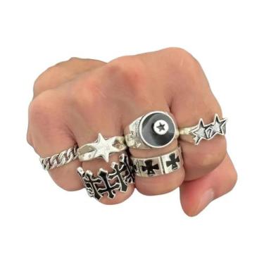 Imagem de Conjunto De 6 Anéis Ajustáveis Masculinos Estilo Punk Hip Hop Com Desi