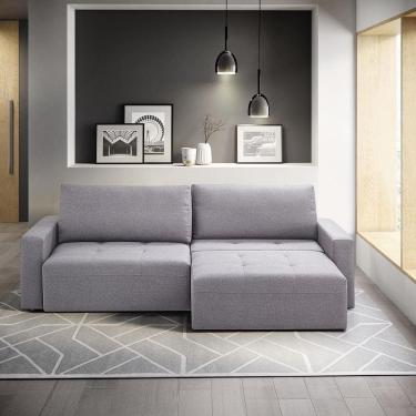 Imagem de Sofá Retrátil e Reclinável Herval Apolo 4 Lugares Cinza Encosto com Almofadas Madeira Maciça Espuma Soft