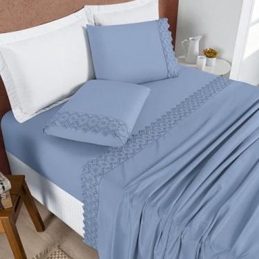 Imagem de Jogo de Lençol Casal Padrão Nobless 200 Fios 4 Peças - Ice Blue - Bia 