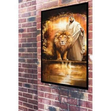 Imagem de Quadro Decorativo Leão Cordeiro Jesus  - 70x50cm