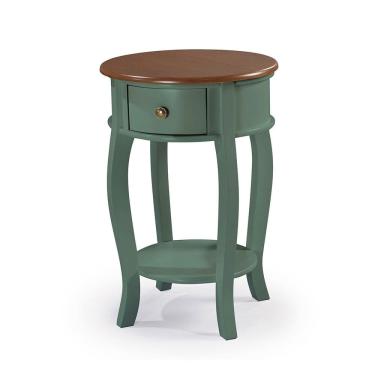 Imagem de Mesa Lateral Redonda com 1 Gaveta e Prateleira 1035 Linz Móveis - Verde Musgo/Imbuia Glazer