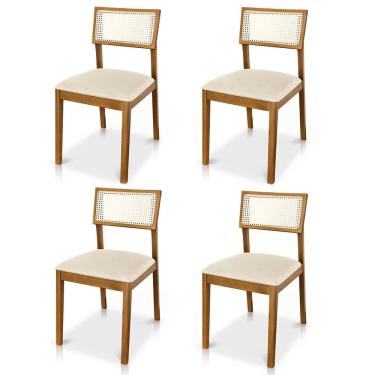 Imagem de Kit 04 Cadeiras de Jantar e Living Millie com Tela Natural Estofada Couríssimo - Desk Design
