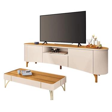 Imagem de Rack Bancada Elara com Mesa de Centro Cadenza Off White Cinamomo - HB Móveis