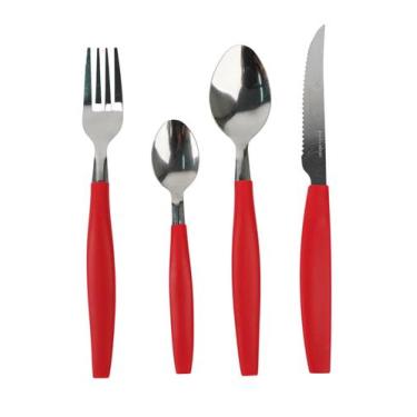 Imagem de Jogo Talheres 16 Pecas Inox Cabo PP Vermelho Resistente - VH8007, Verm