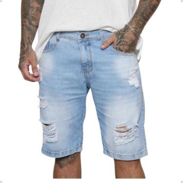 Imagem de Bermuda Jeans Masculina Destroyed Casual Estilo Urbano - AZ04 JEANS, A
