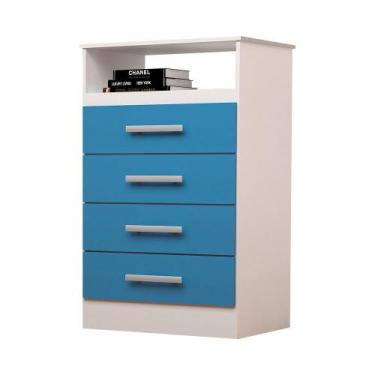 Imagem de Comoda infantil 4 Gavetas 100% MDF Jéssica ACP Móveis Branco/Azul