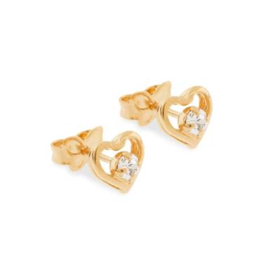 Imagem de Brinco Coracao Vazado Com 2 Zirconias De 3 Mm. - Rommanel Cor:Dourado,