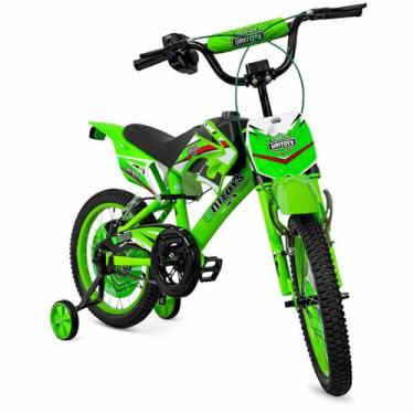 Imagem de Bicicleta Infantil Aro 16 Moto Cross Verde Unitoys Com Rodinhas e Frei