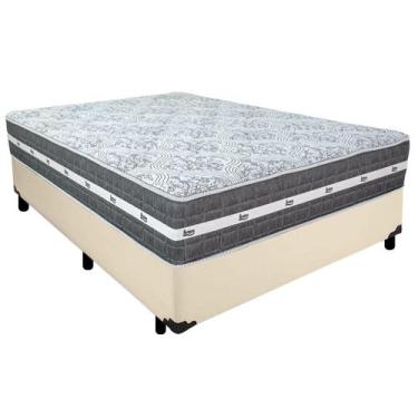 Imagem de Cama Box Casal Sintético + Colchão Anjos Black Graphite Molas Ensacada