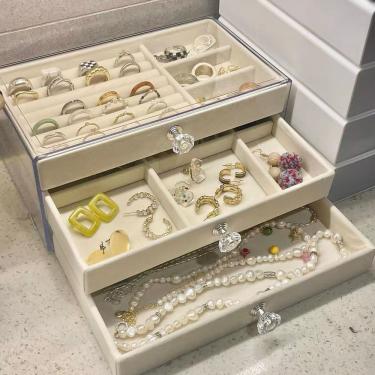 Imagem de Porta Joias Acrílico Cx2020-1-W4 Organização com 3 Camadas Grande Capacidade Branco OEM