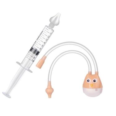 Imagem de Kit para Lavagem e Limpeza Nasal de Bebês Kit 1 Seringa e 1 Aspirador com Bico de Silicone Extra Macio Laranja OEM