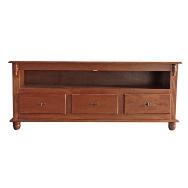 Imagem de Rack para TV M550501 150CM Madeira Maciça e MDF com 3 Gavetas Nicho Estilo Clássico Rústico Retrô Imbuia