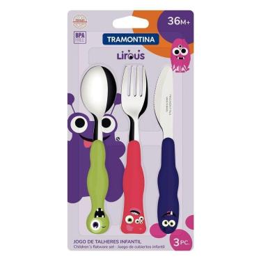 Imagem de Jogo de Talheres Infantil Lirous com Lâminas em Aço Inox e Proteção Antimicrobiana Colo...