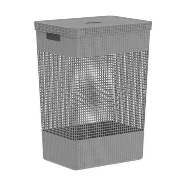 Imagem de Cesto de roupas Ou 49L com tampa Linha Grid, Chumbo