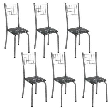 Imagem de Kit c/ 6 Cadeiras Mel Mart Prata - Top Decor, Preto Floral