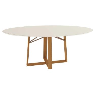 Imagem de Mesa de Sala Jantar Elma Premium Madeira Maciça c/ Tampo Madeirado c/ Vidro 180x105cm C...