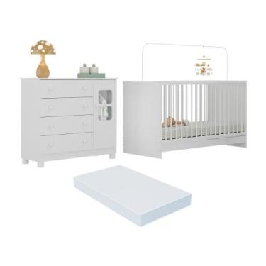 Imagem de Berço 3 em 1 com Colchão Incluso e Cômoda 1 Porta 4 Gavetas Sol Multim