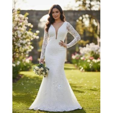 Imagem de Vestido Noiva Longo 63 Renda Civil Casamento Madrinha Festa - Bella Fe