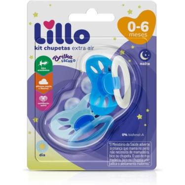 Imagem de Kit Com 2 Chupetas Lillo Extra Air Azul Brilha no Escuro 0-6 meses - 6
