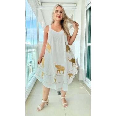 Imagem de Vestido Feminino Indiano Alça c/ Regulagem e Bolsos Trapézio Plus Size