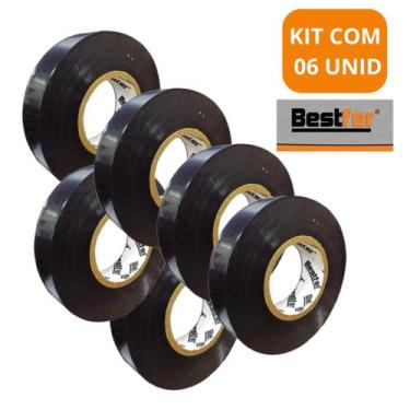 Imagem de Kit com 06 fitas isolante preta antichama 18mmx10m - bestfer
