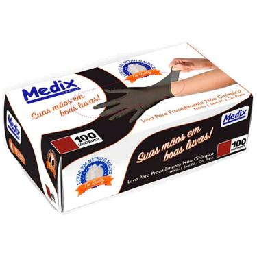 Imagem de Luva Nitrílica Descartável Medix Modelo Nitrílica para Procedimentos sem Pó Preta Taman...