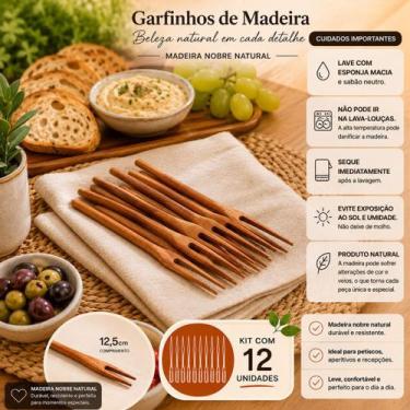 Imagem de Kits Garfinhos em Madeira 12,5cm para Petiscos Quantidade:Kit 12 Unida
