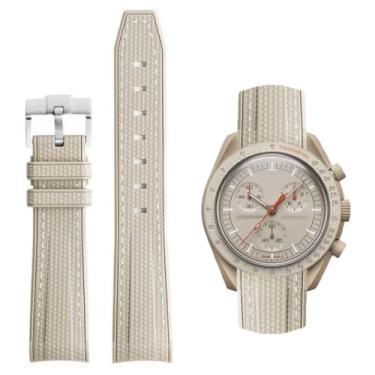 Imagem de HEYOZURY Pulseira de silicone Omega X Swatch Moonswatch 20 mm unissexo, arc, à prova d'água, bege, aço inoxidável, moderno