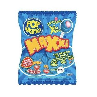 Imagem de Pirulito Pinta Língua c/ Chiclete Pop Mania Maxxi C/24 unids, Framboes