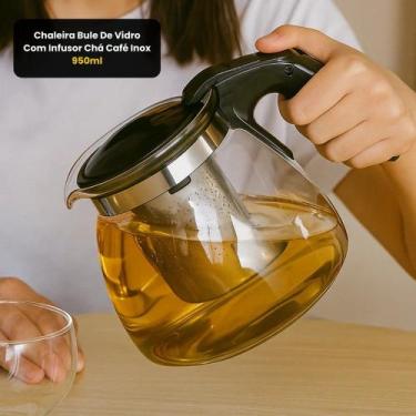 Imagem de Chaleira Bule De Vidro Com Infusor Chá Café Inox 950ml - TOP RIO