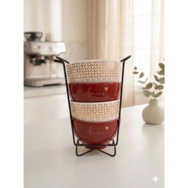 Imagem de Kit Jogo 4 Bowl Tigelas Porcelana Cumbuca Sopa Açaí Decorada Amor Cora