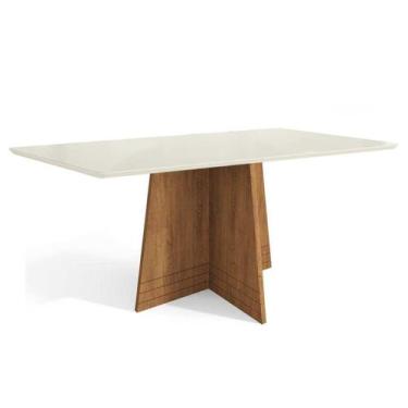 Imagem de Mesa p/ Cozinha Lótus c/ Tampo Madeirado c/ Vidro 80x120cm Freijó/Off 