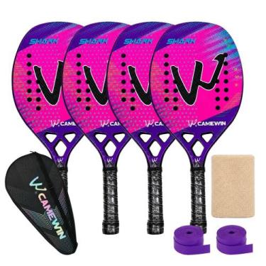Imagem de Kit 4 Raquetes Beach Tennis Camewin Fibra de Carbono 3K, Shark pink