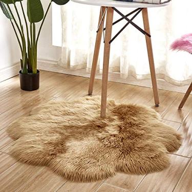 Imagem de Tapete super macio, tapetes, tapete sedoso, pelo longo, forma de flor, pelúcia artificial, antiderrapante, para decoração de casa, camelo, 60 cm