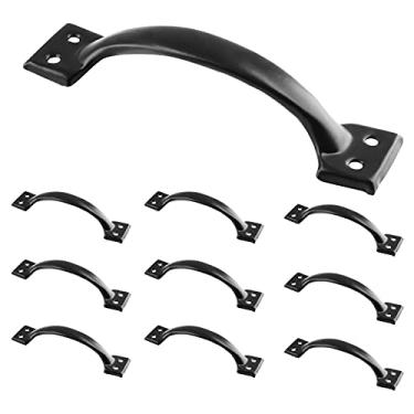 Imagem de Zorveiio 10 maçanetas de metal de 14 cm, puxadores de porta grandes, puxadores de celeiro vintage para móveis, armários de cozinha, gavetas, cômodas, portões - preto
