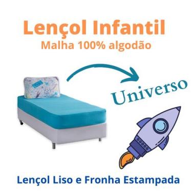 Imagem de Jogo De Lençol Infantil Na Cor Azul Solteiro 2 Peças Universo Em Malha
