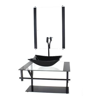 Imagem de GABINETE DE VIDRO PARA BANHEIRO 60CM AP CUBA RETANGULAR PRETO