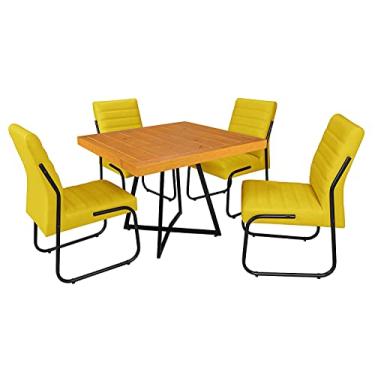 Imagem de Conjunto Jade Mesa e 4 cadeiras tampo em Madeira Base em Aço (Preto/Amarelo)