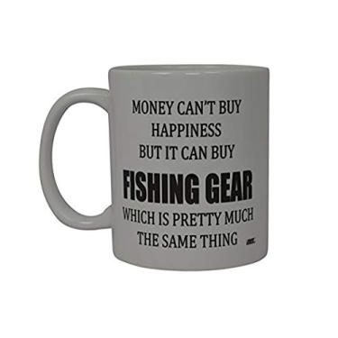 Imagem de Caneca de café Rogue River Tactical Best Funny Money Can't Buy Happiness But It Can Buy Fishing Gear Novelty Cup Ótimo presente para homens papai pescador, branco