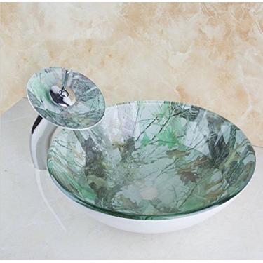 Imagem de Conjunto de torneira de vaso de pia para banheiro com tampa de vidro lavatório e estrutura de deck colorida para cascata de verdade GOWE