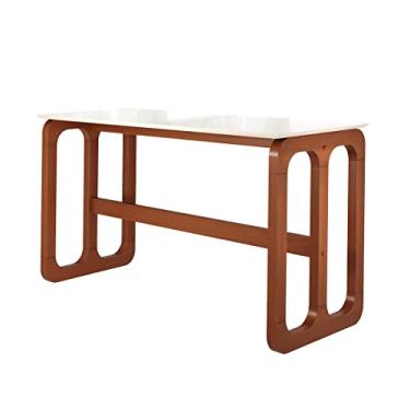 Imagem de Mesa Alta Bistrô Gourmet Irlanda 170 x 70 Cm Tampo Vidro Off White Base Madeira Maciça Imbuia - RMI