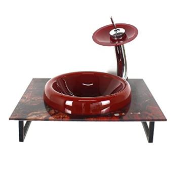 Imagem de GABINETE DE VIDRO 50CM COM BANCADA MARMORIZADA MARMORE AVERMELHADO